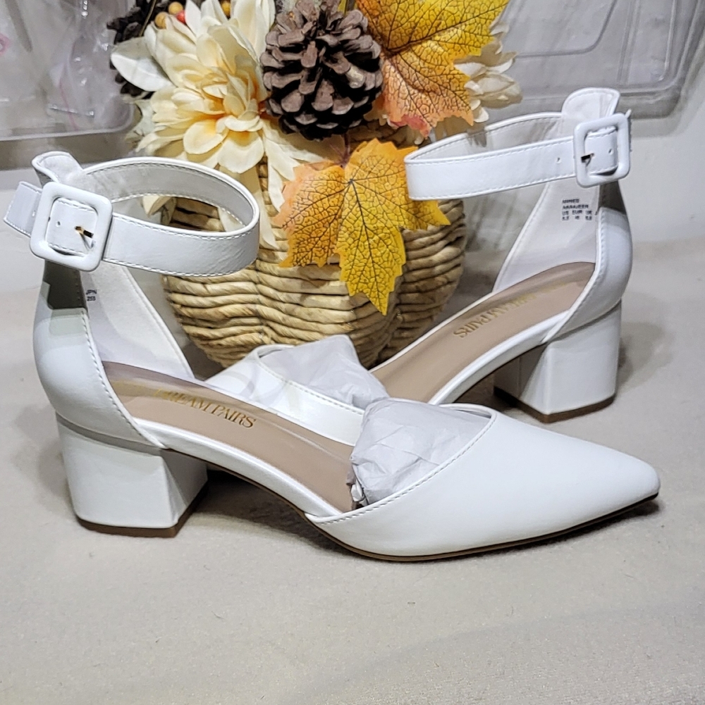 Dream Pairs Women's NWOT White Ankle Strap 2.5in Chunky Low Heel Pumps Size 8.5 - Picture 11 of 15